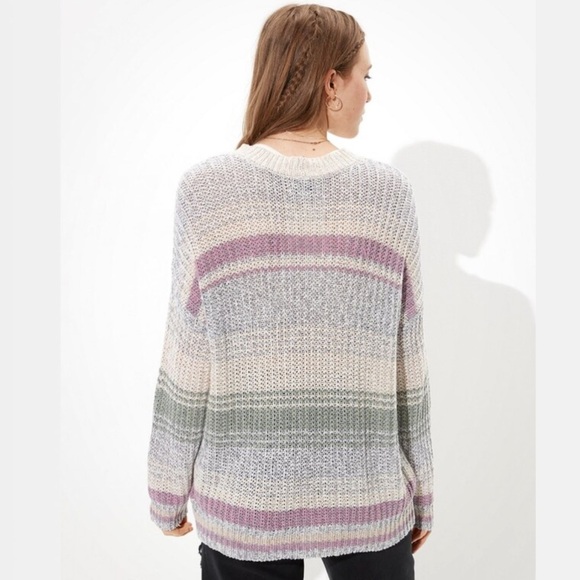Women’s American Eagle Multi-colored Oversized Striped Crew Neck Sweater Size S - Picture 3 of 9
